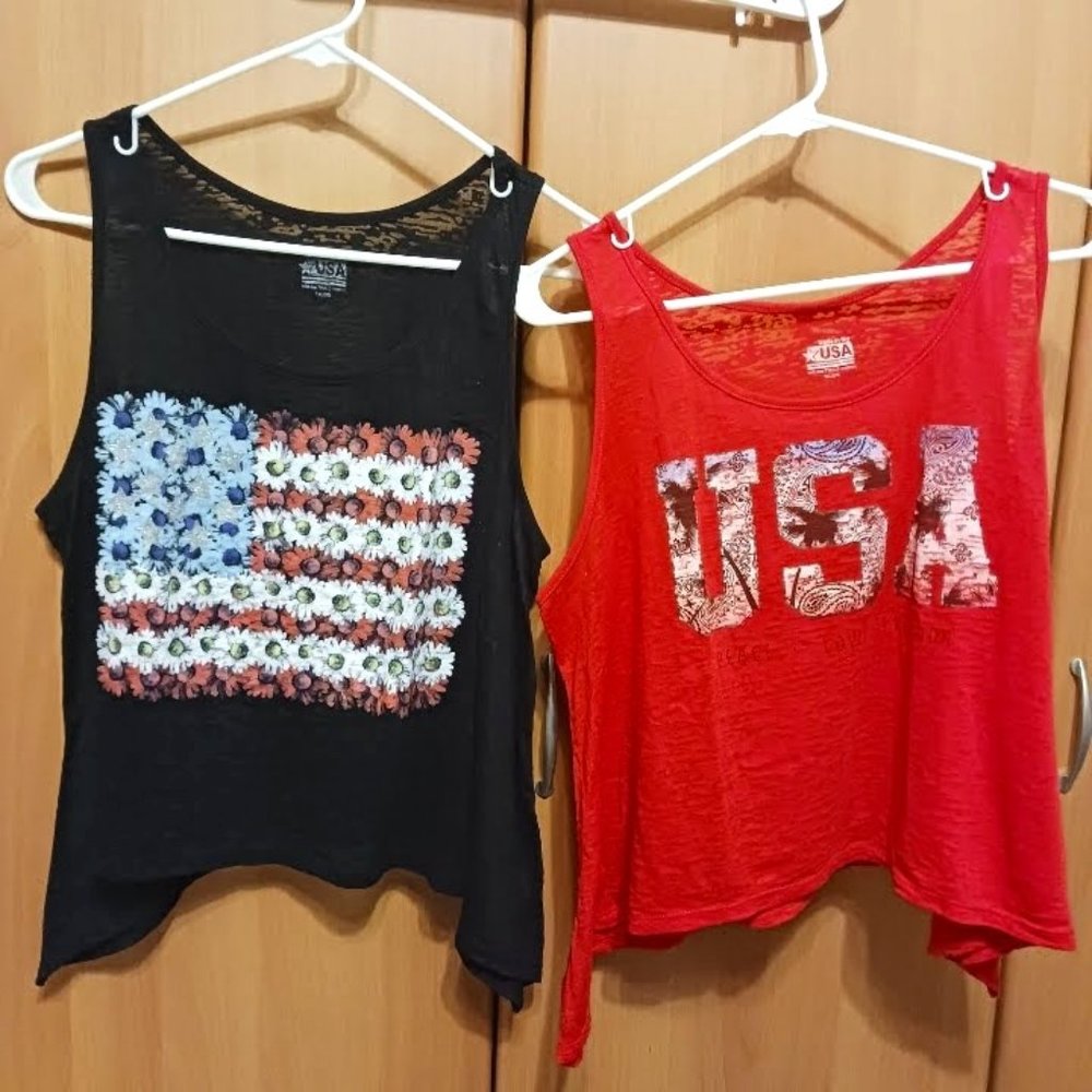 Made In USA crop tops, Red and Black, bundle, Sz XXL (Juniors), used